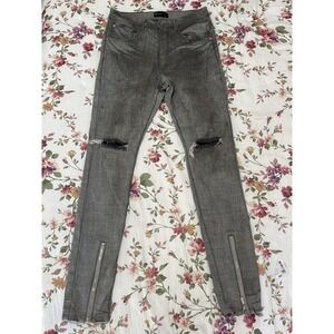 Purple Brand P002 Gray Distressed Jeans Men's 30 Slim Fit Knee Rip Zip Ankle